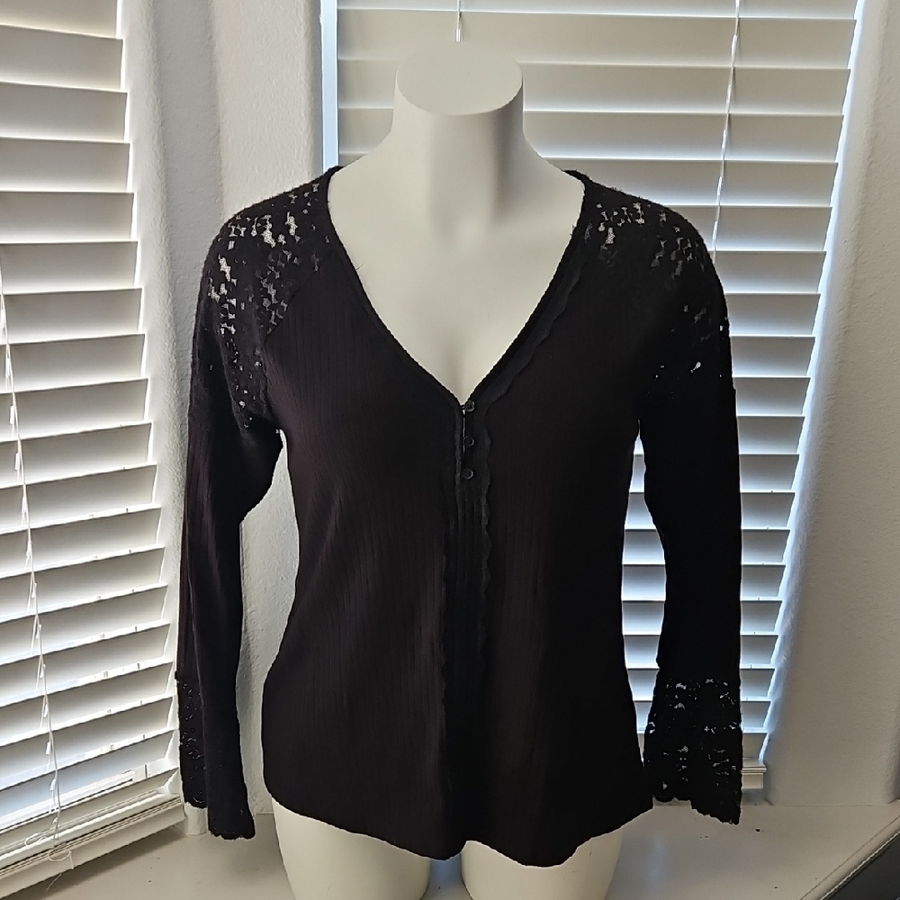 NWT Torrid Black Drop Shoulder Ribbed Shirt With Lace